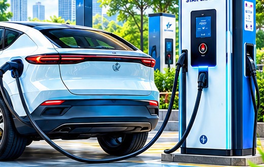 Electric SUV connected to a DC fast charger